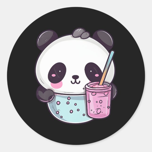 Kawaii Bubble Tea Panda Boba-Tea Japanese Classic Round Sticker (Front)