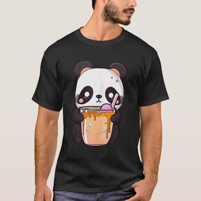 Kawaii Bubble Tea Panda Boba-Tea Japanese T-Shirt (Front)