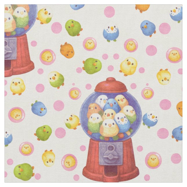Kawaii Budgie Gumball Pastel Pattern Fabric (Close Up)