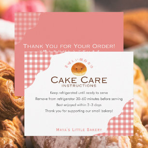 Kawaii Bun Red Gingham Cake Care Instructions Thank You Card