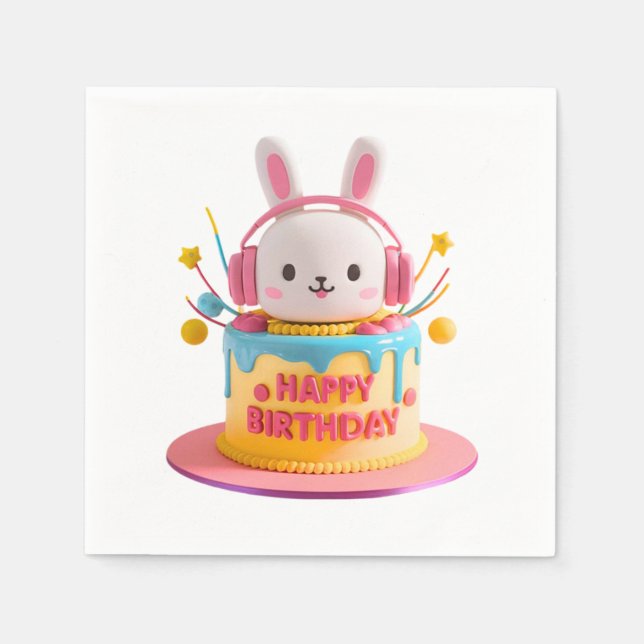 Kawaii Bunny Birthday Napkin (Front)