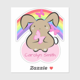 Kawaii bunny, butterflies and rainbow personalised