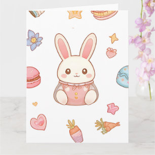 Kawaii Bunny Café Easter Cute Chibi Bunnies  Card