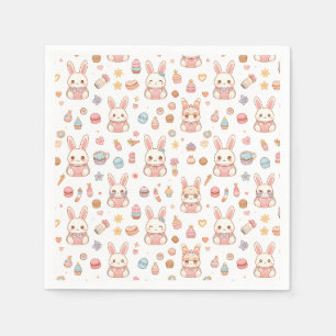 Kawaii Bunny Café Easter Cute Chibi Bunnies Napkin