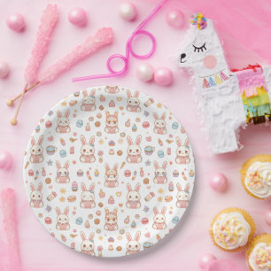 Kawaii Bunny Café Easter Cute Chibi Bunnies Paper Plate