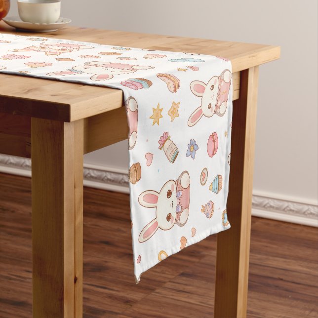 Kawaii Bunny Café Easter Cute Chibi Bunnies  Short Table Runner (In Situ)