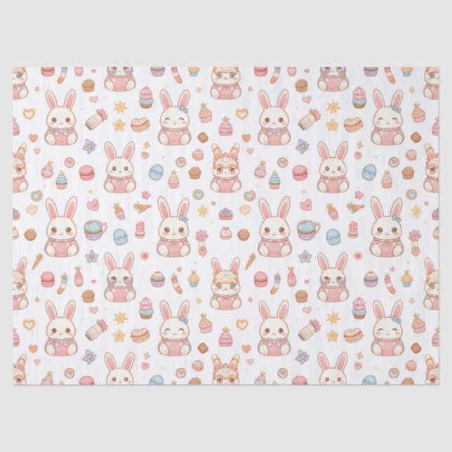 Kawaii Bunny Café Easter Cute Chibi Bunnies  Tissue Paper (Front)