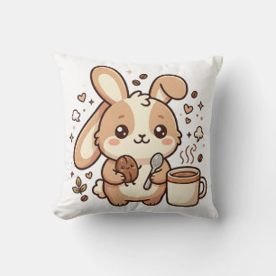 Kawaii Bunny Coffee Throw Pillow