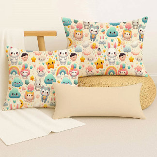 Kawaii Bunny Pastel Whimsical Cute Throw Pillow