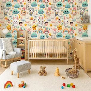 Kawaii Bunny Pastel Whimsical Nursery Wallpaper