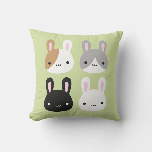 Kawaii Bunny Rabbits Reversible Throw Pillow (Front)