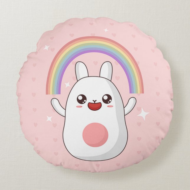 Kawaii Bunny Round Pillow (Front)