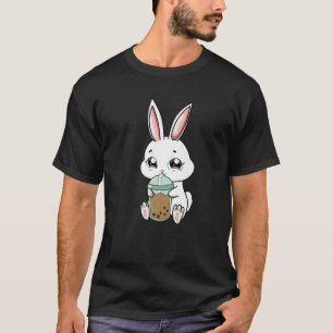 Kawaii Bunny Sipping Boba Bubble Tea Cup Retro Vin T-Shirt