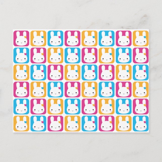 Kawaii Bunny Squares Postcard (Front)