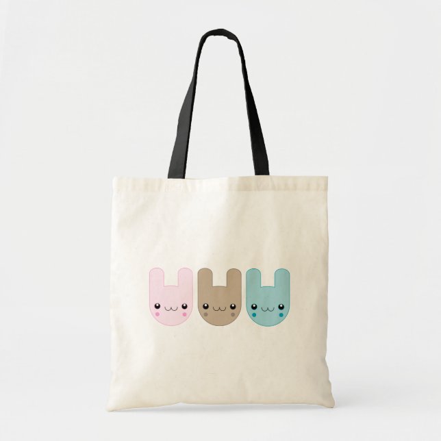 Kawaii Bunny Trio Tote Bag (Front)
