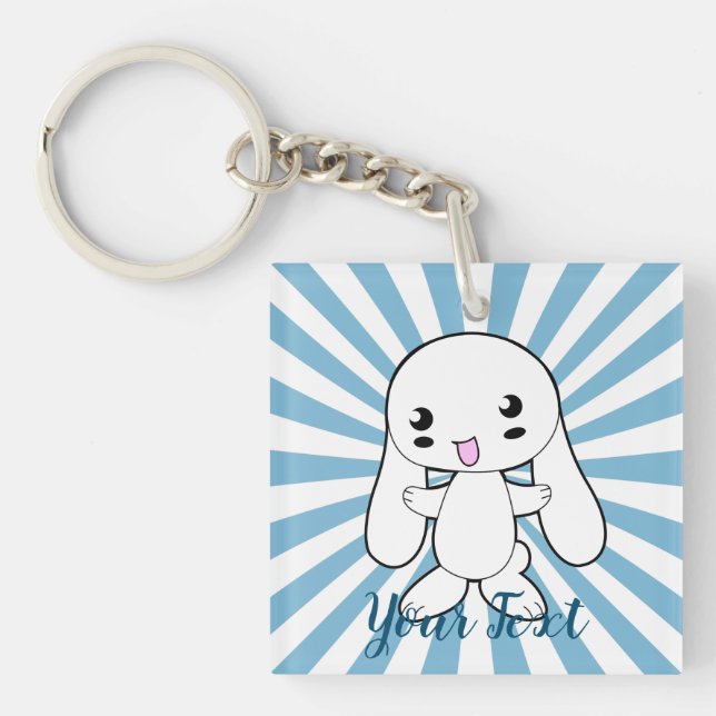 Kawaii Bunny's Hug Custom Keychain (Front)