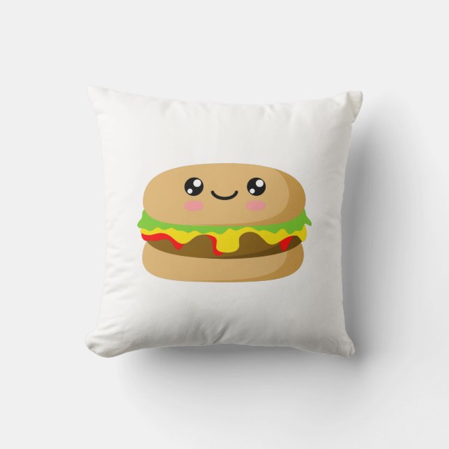 Kawaii Burger Throw Pillow (Front)