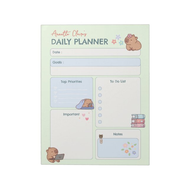 Kawaii Cabybara Doodle Daily Planner To Do List Notepad (Rotated)