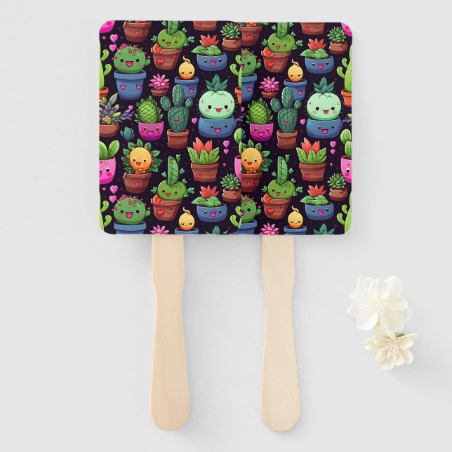 Kawaii Cactus Hand Fans (Front and Back)