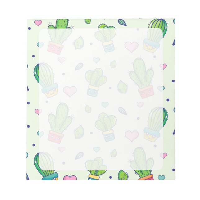Kawaii Cactus & Hearts Notepad (Front)