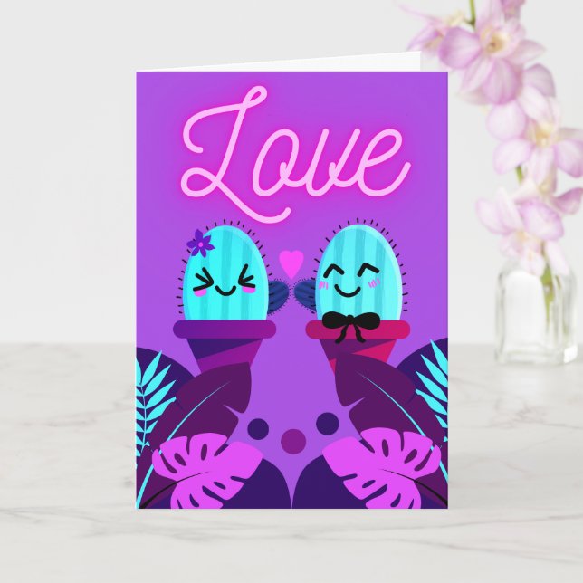 kawaii cactus love for Valentine's day Card (Orchid)