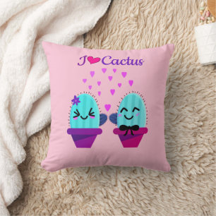 kawaii cactus love throw pillow