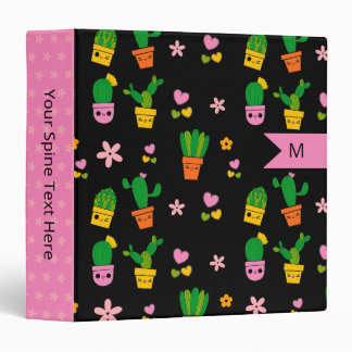 Kawaii Cactus Monogram Black Binder
