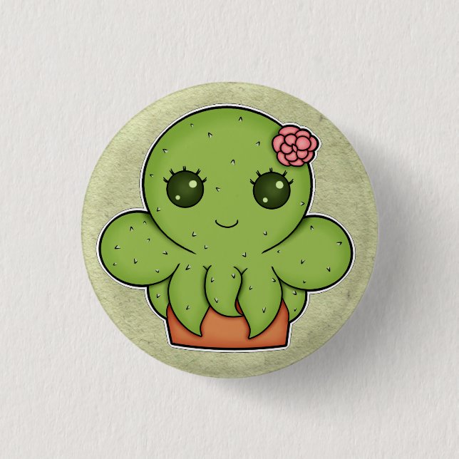 Kawaii Cactus Octopus 1 Inch Round Button (Front)