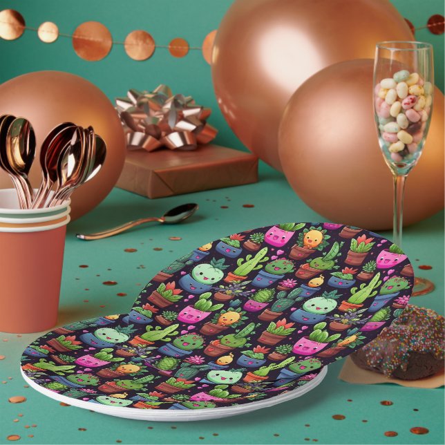 Kawaii Cactus Paper Plates (Multi)