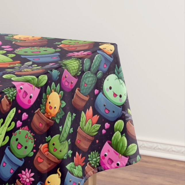 Kawaii Cactus Tablecloth (In Situ)