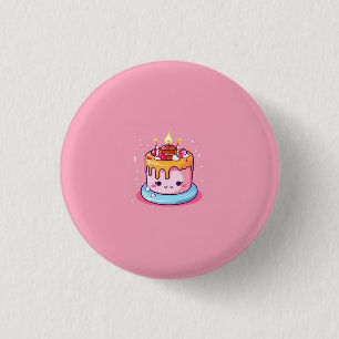 Kawaii cake badge/button/pin pink 1 inch round button