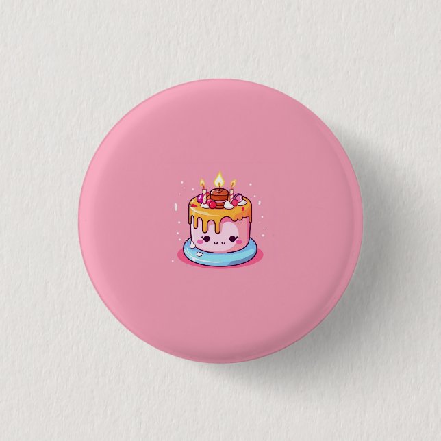 Kawaii cake badge/button/pin pink 1 inch round button (Front)