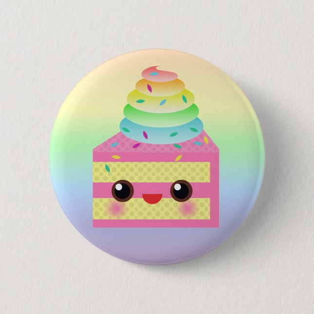 Kawaii Cake Pink Rainbow Sprinkles Fun Dessert 2 Inch Round Button (Front)
