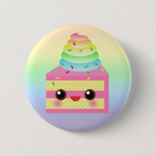 Kawaii Cake Pink Rainbow Sprinkles Fun Dessert 2 Inch Round Button