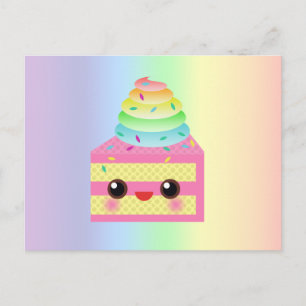 Kawaii Cake Pink Rainbow Sprinkles Fun Dessert Postcard