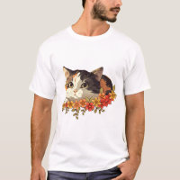 Kawaii Calico Cat Floral Peeking Art