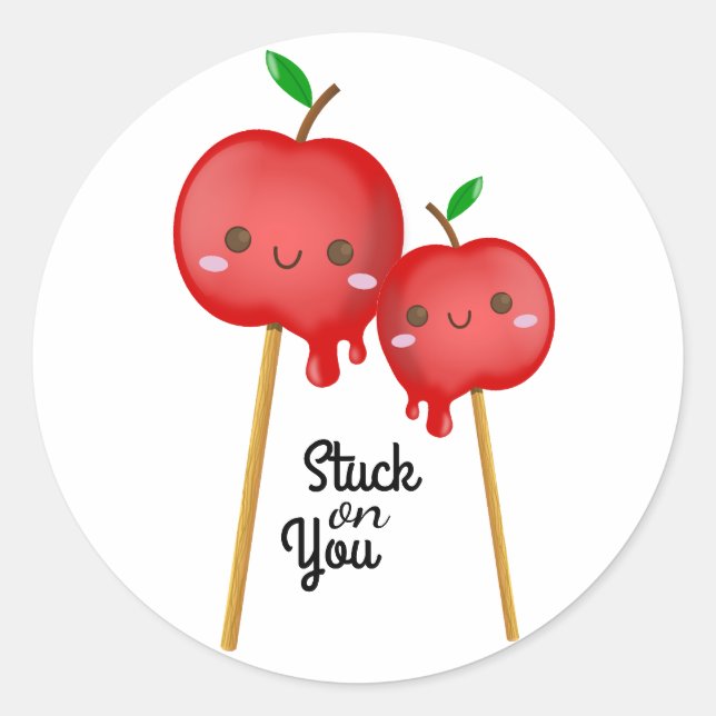 Kawaii Candy Apples Couple Stuck Together Classic Round Sticker (Front)