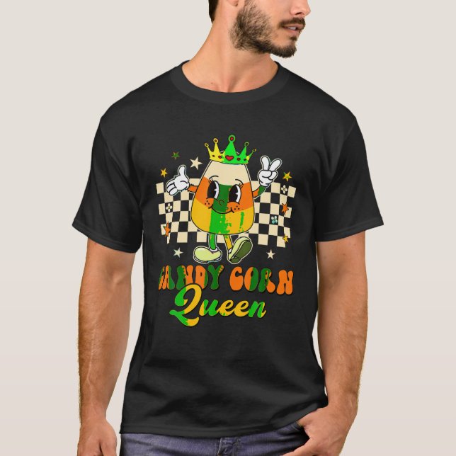 Kawaii Candy Corn Queen Funny Groovy Halloween Cos T-Shirt (Front)
