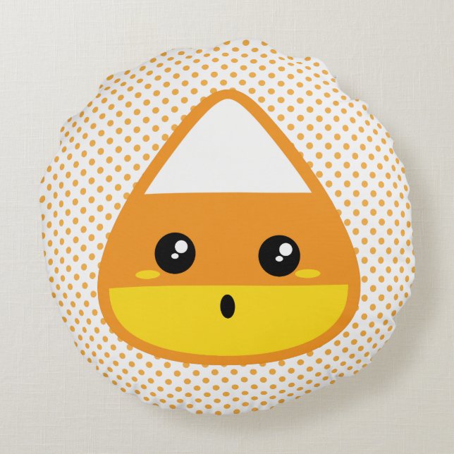 Kawaii Candy Corn Round Pillow (Back)