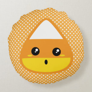 Kawaii Candy Corn Round Pillow
