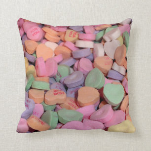 Kawaii Candy Valentine Conversation Hearts Throw Pillow