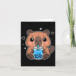Kawaii Capybara Boba Drink Japanese Cute Anime Cap Card
