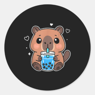 Kawaii Capybara Boba Drink Japanese Cute Anime Cap Classic Round Sticker