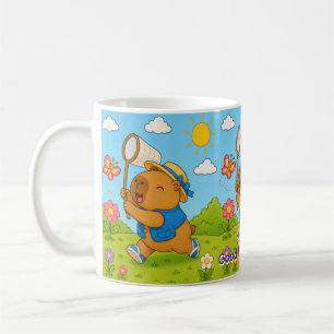 Kawaii Capybara Butterfly Custom Name Mug