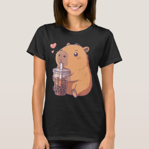 Kawaii Capybara Drinking Bubble Tea Boba Capybara T-Shirt