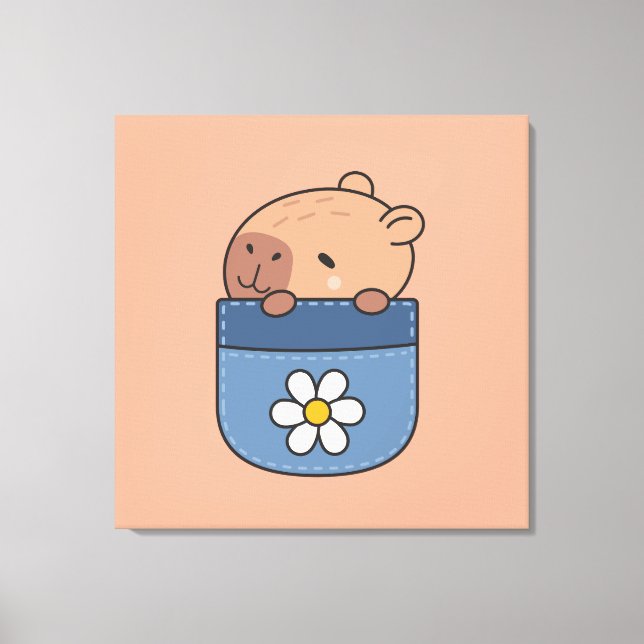 Kawaii Capybara Pocket Canvas Print (Front)