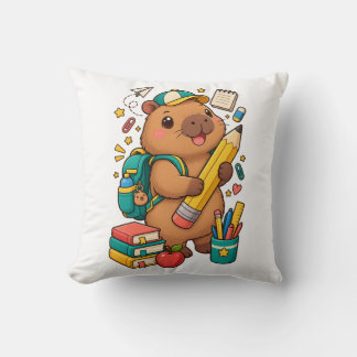 Kawaii Capybara School Supplies Throw Pillow