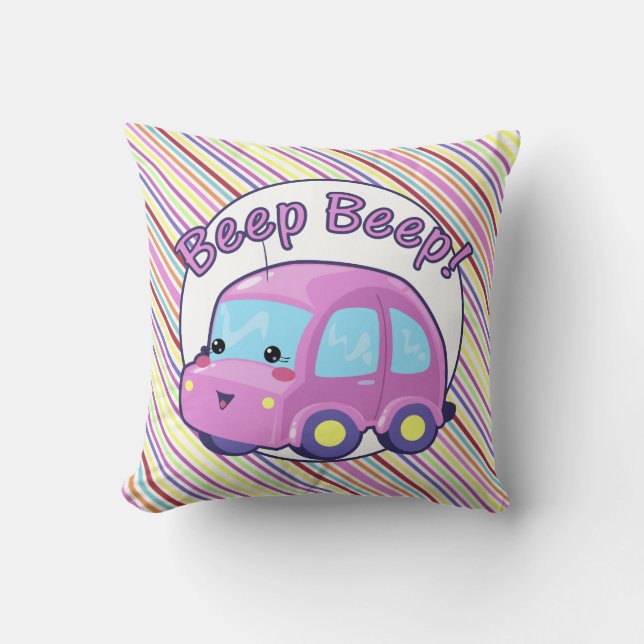 Kawaii Car Throw Pillow (Front)