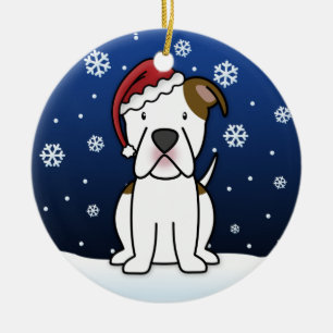 Kawaii Cartoon American Bulldog Christmas Ceramic Ornament