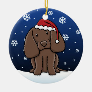 Kawaii Cartoon American Water Spaniel Christmas Ceramic Ornament
